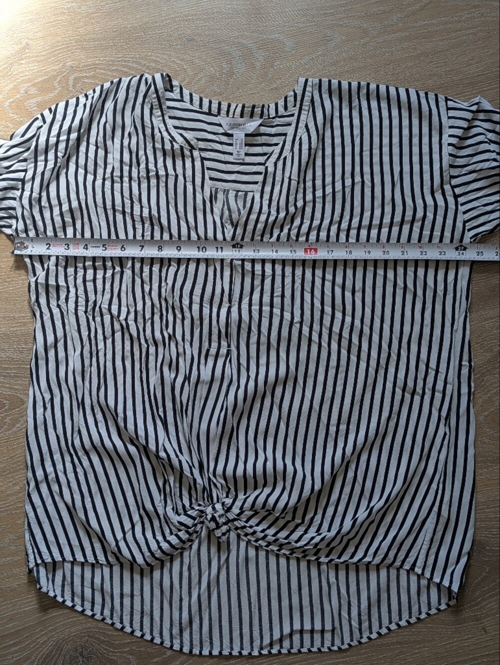 Addition Elle Womens Black White Vertical Striped Knot-Front Blouse Coastal Chic - Picture 8 of 9